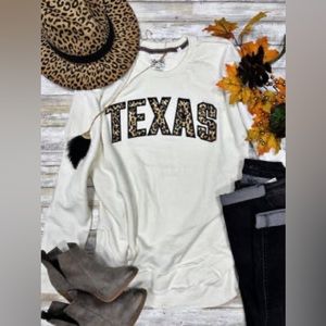 ‘texas’ long sleeve sweater with leopard print lettering